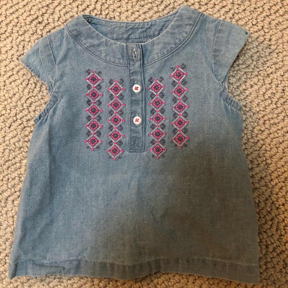 Denim and pink embroidered top, 6 months